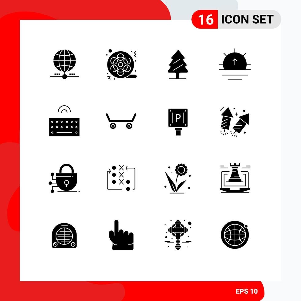 Pack of 16 Modern Solid Glyphs Signs and Symbols for Web Print Media such as weather sun video nature spring Editable Vector Design Elements