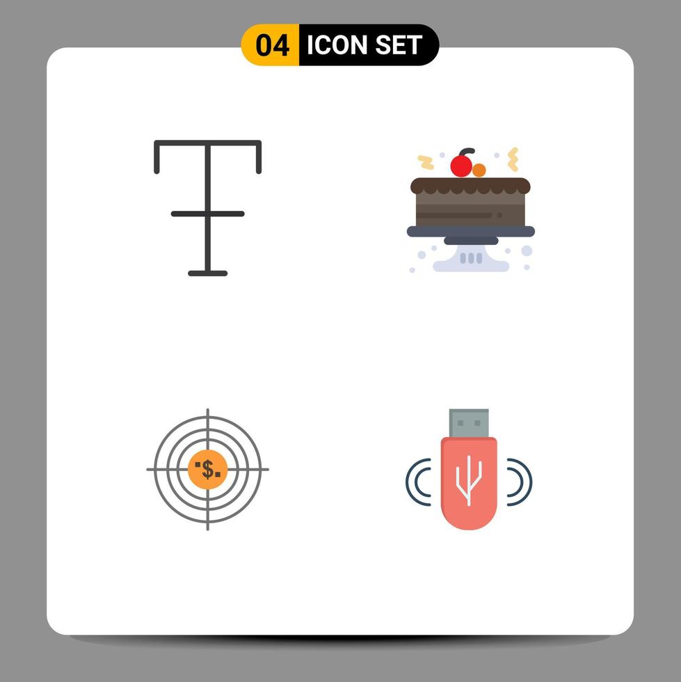 Modern Set of 4 Flat Icons and symbols such as font cash cake target funds Editable Vector Design Elements