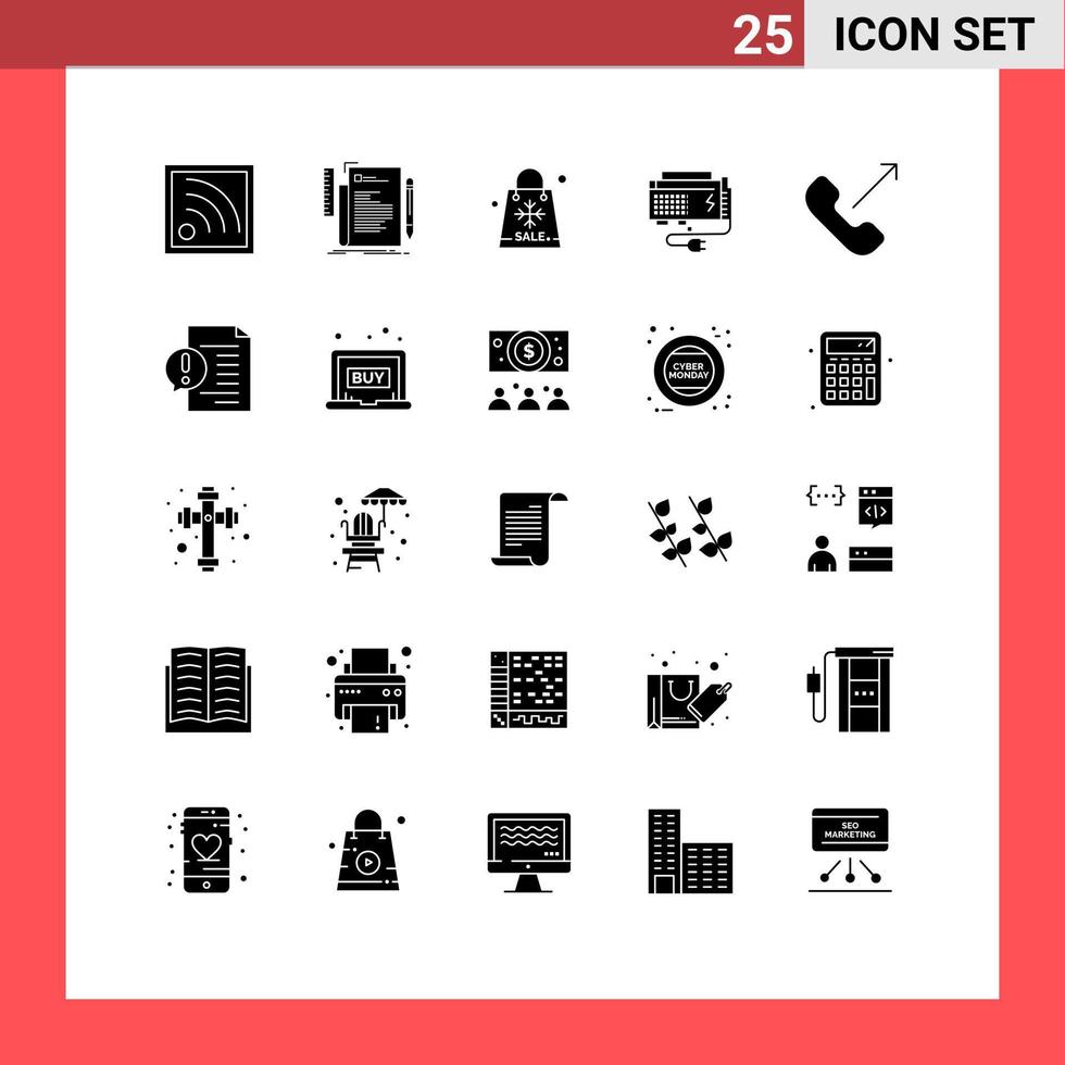 paquete de línea de vector editable de 25 glifos sólidos simples de fuente de computadora bolsa batería compras elementos de diseño de vector editable