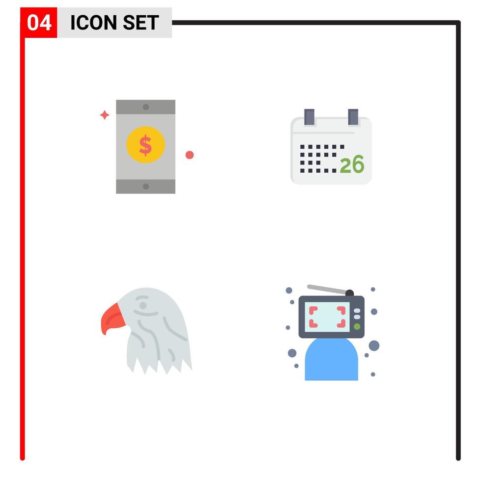 4 Universal Flat Icon Signs Symbols of mobile eagle indian jan blogger Editable Vector Design Elements