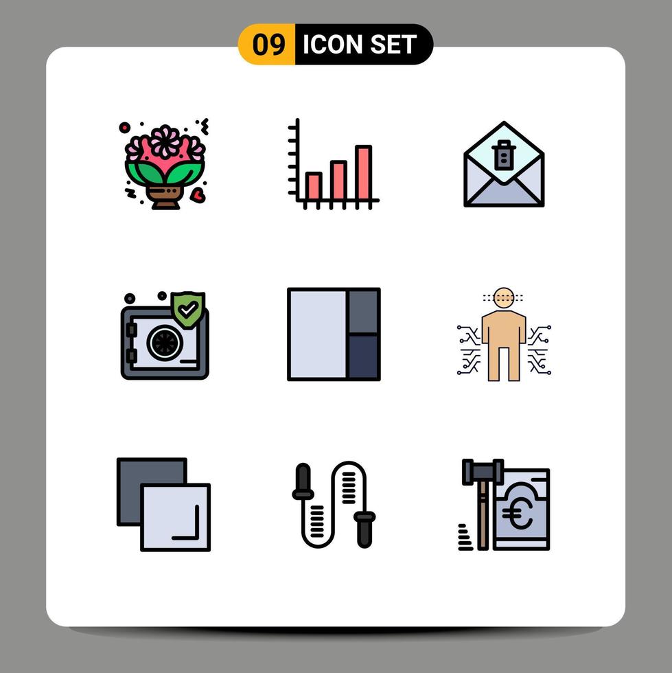 paquete de línea de vector editable de 9 colores planos de línea rellena simple de gráfico de seguridad de diseño seguro seguro elementos de diseño de vector editable