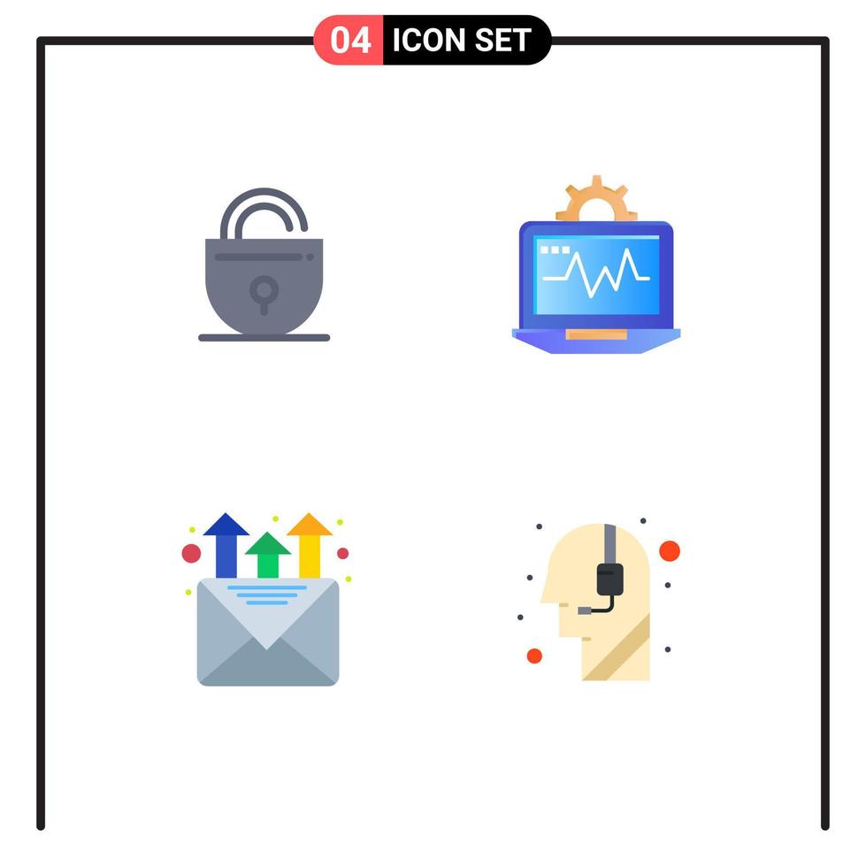 Universal Icon Symbols Group of 4 Modern Flat Icons of lock marketing internet setting assistance Editable Vector Design Elements