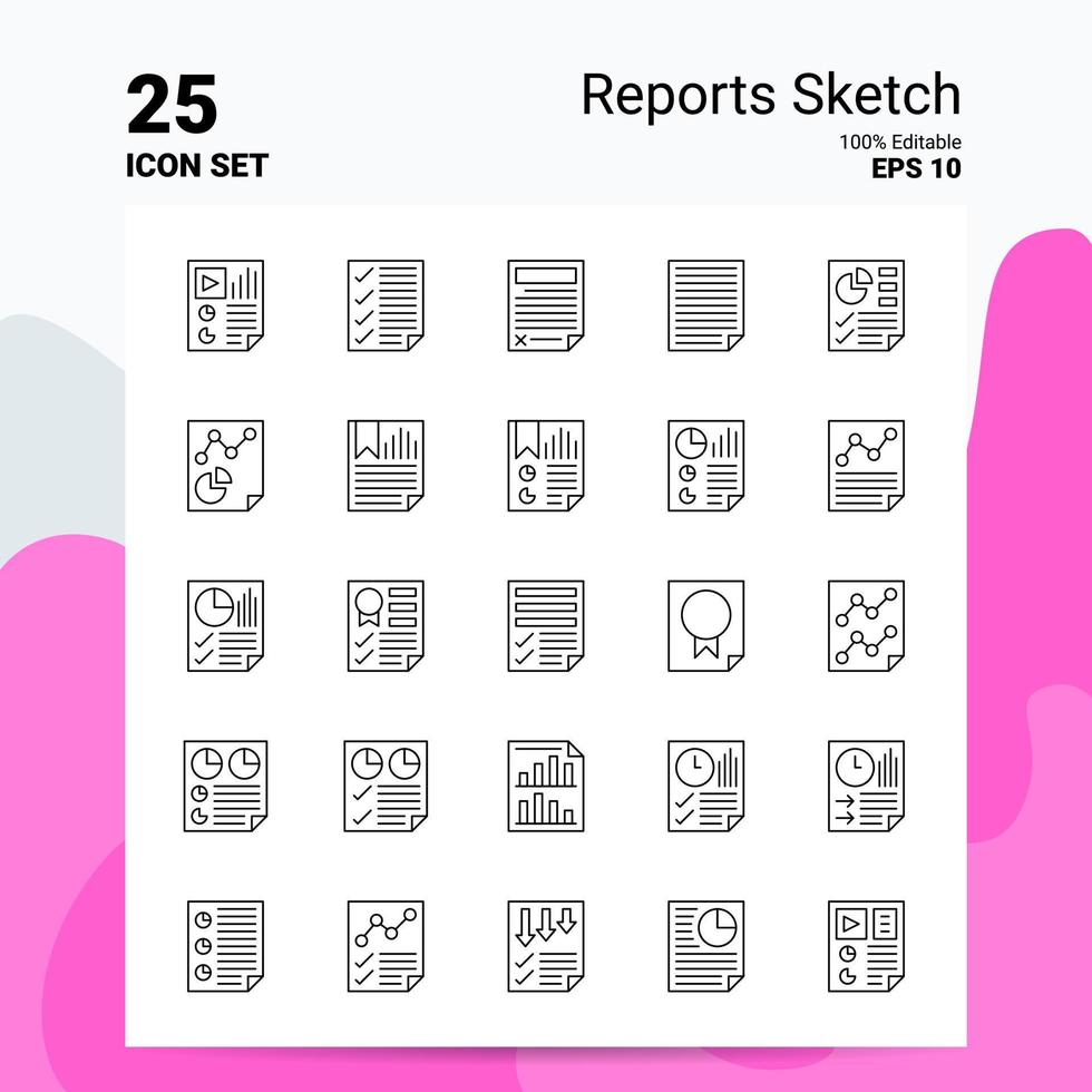 25 informes sketch icon set 100 editable eps 10 archivos negocio logo concepto ideas línea icono diseño vector
