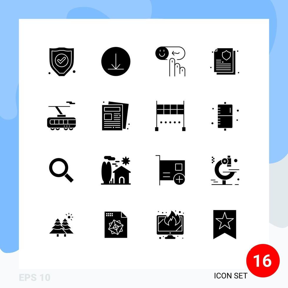 16 Universal Solid Glyphs Set for Web and Mobile Applications news train rating smart document Editable Vector Design Elements