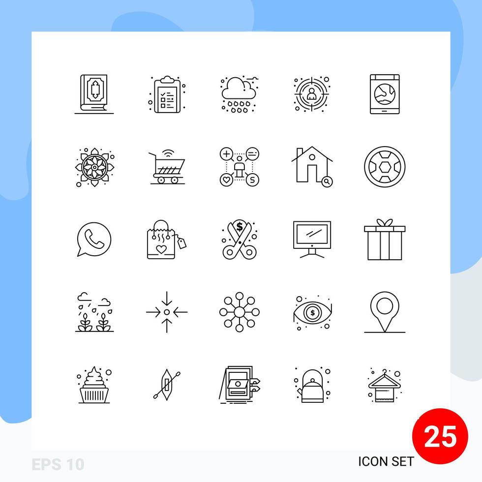 Pack of 25 creative Lines of connection target customer list target weather Editable Vector Design Elements