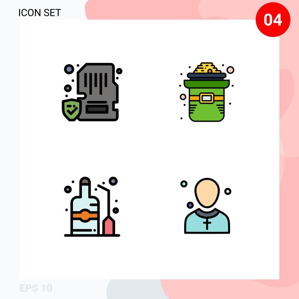 4 Universal Filledline Flat Colors Set for Web and Mobile Applications card label memory hat bottle Editable Vector Design Elements