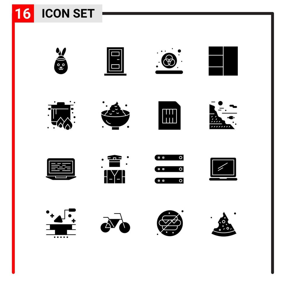 16 User Interface Solid Glyph Pack of modern Signs and Symbols of holiday dinner rgb cooking camping Editable Vector Design Elements