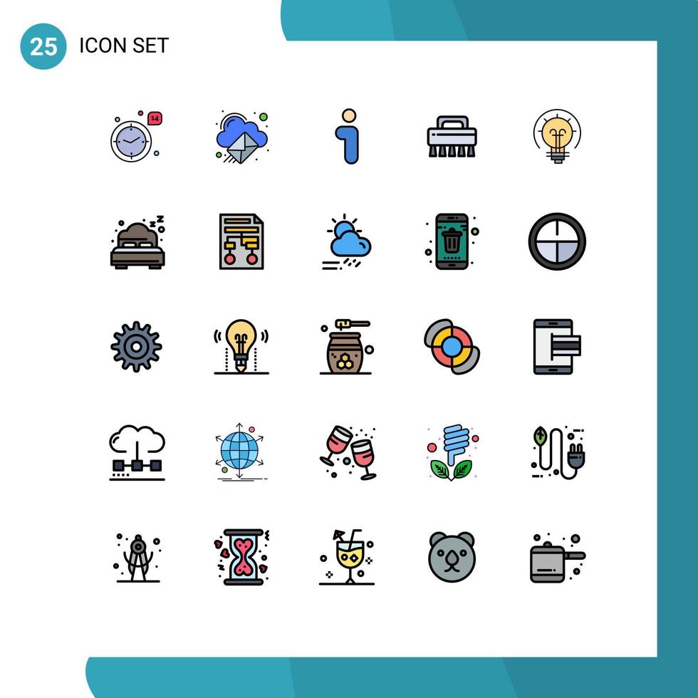 Mobile Interface Filled line Flat Color Set of 25 Pictograms of idea bulb i set brush Editable Vector Design Elements