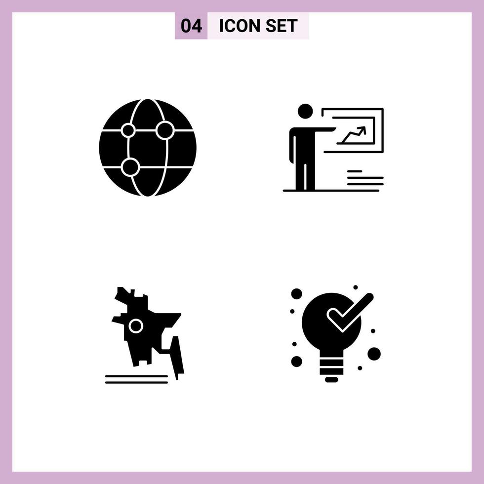 Mobile Interface Solid Glyph Set of 4 Pictograms of business map technology strategy bangladesh Editable Vector Design Elements