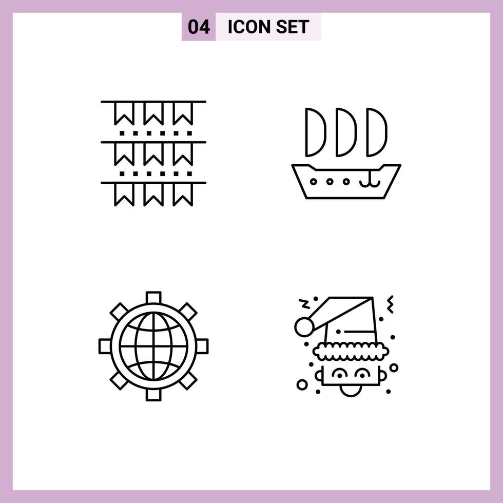Mobile Interface Line Set of 4 Pictograms of american preference party ship christmas Editable Vector Design Elements