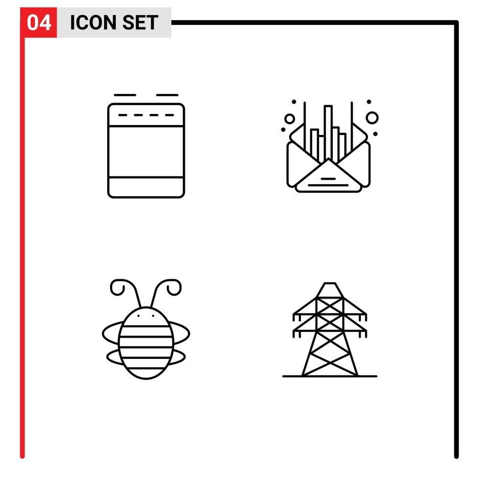 Group of 4 Filledline Flat Colors Signs and Symbols for appliances beetle oven business ladybird Editable Vector Design Elements