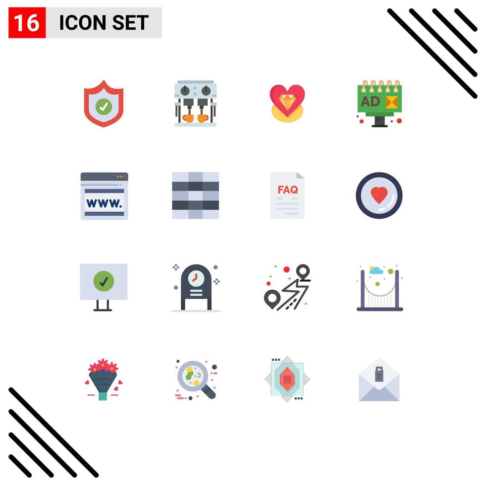 Modern Set of 16 Flat Colors and symbols such as grid web love seo advertising Editable Pack of Creative Vector Design Elements