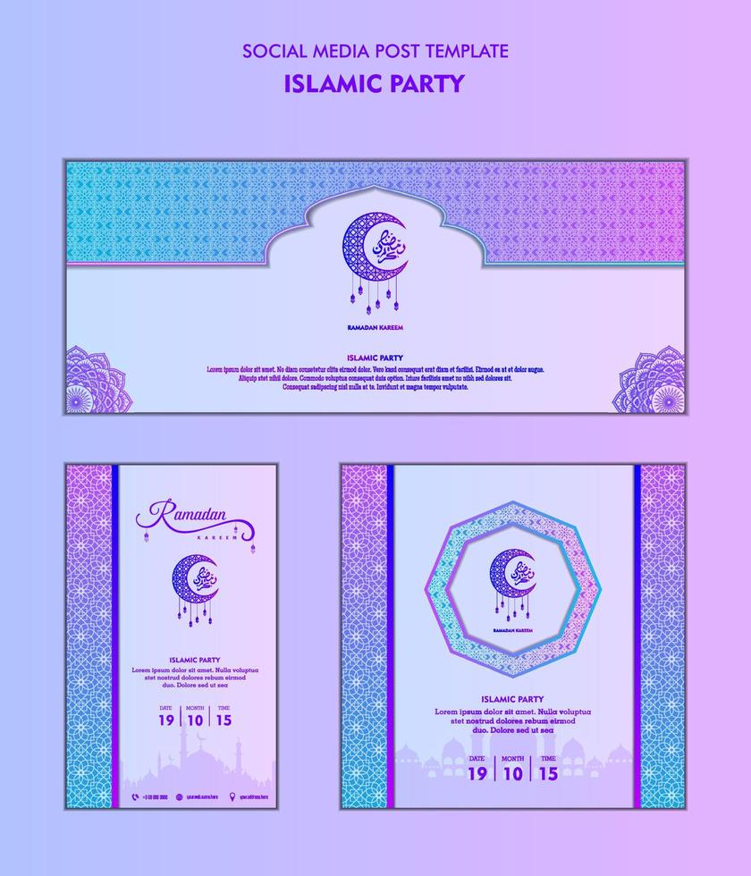 Set of social media post template for ramadan kareem and Good for and good for another islamic party vector