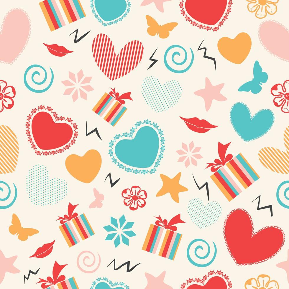 Simple hearts seamless repeat vector pattern, texture. Valentines day background. Flat style design.