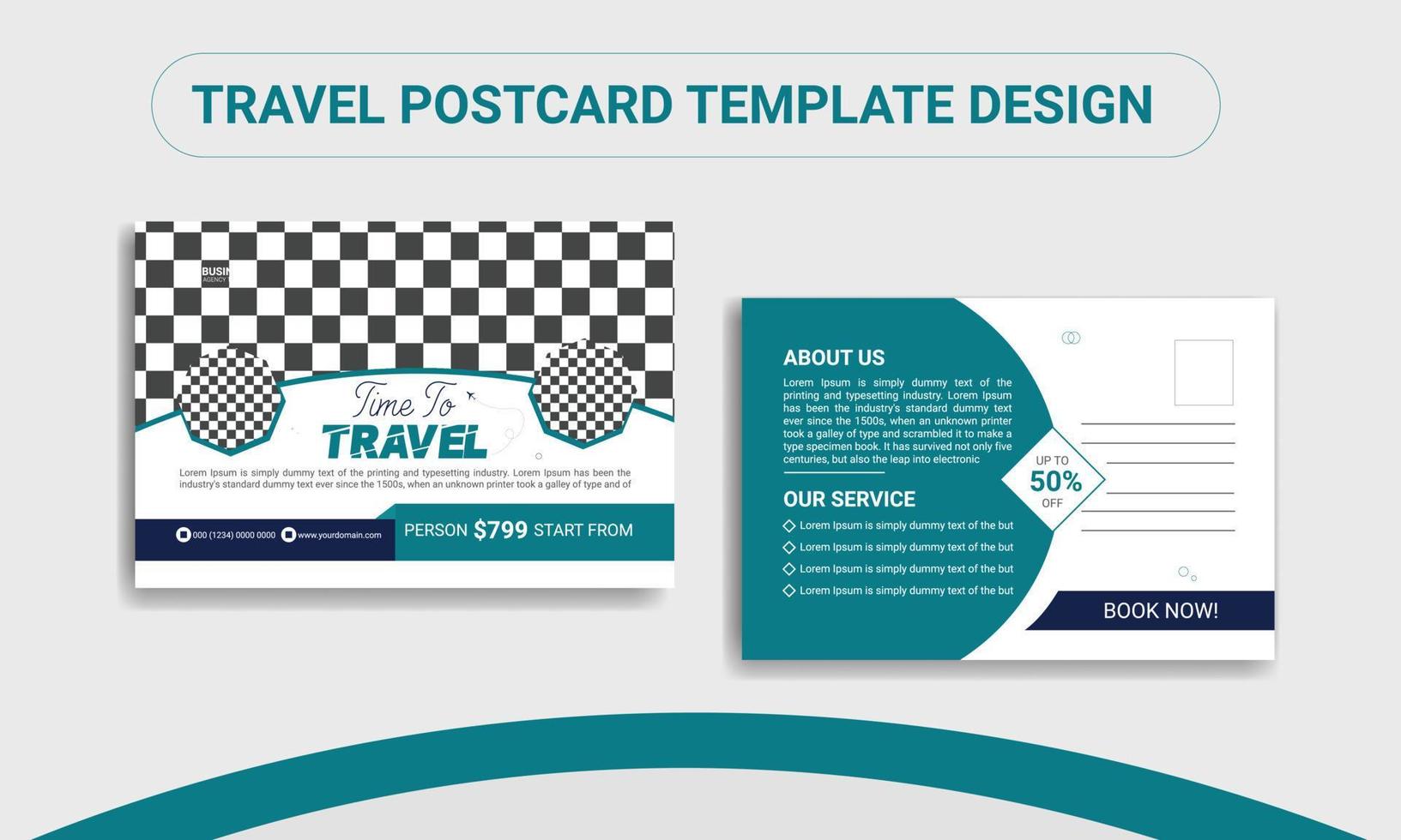 Modern travel and tour postcard design vector