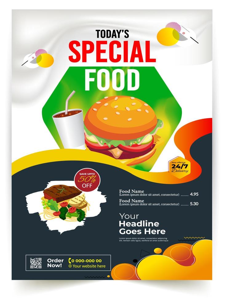 Restaurant Delicious fast food Flyer Design. Today's Menu Chinese Meal Cover, burger fast food brochure, Hot Food Vector template, restaurant Burger Menu book flyer.