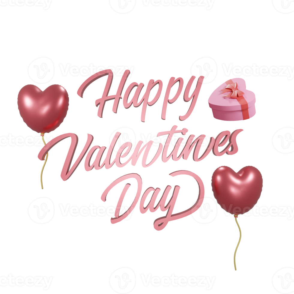 3D happy valentines day with ornament transparent background png