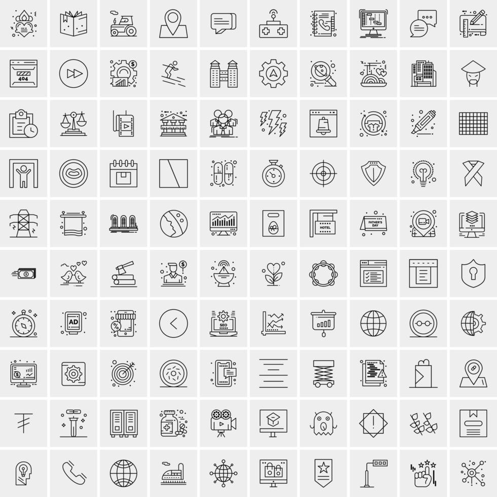 100 Universal Black Line Icons on White Background vector