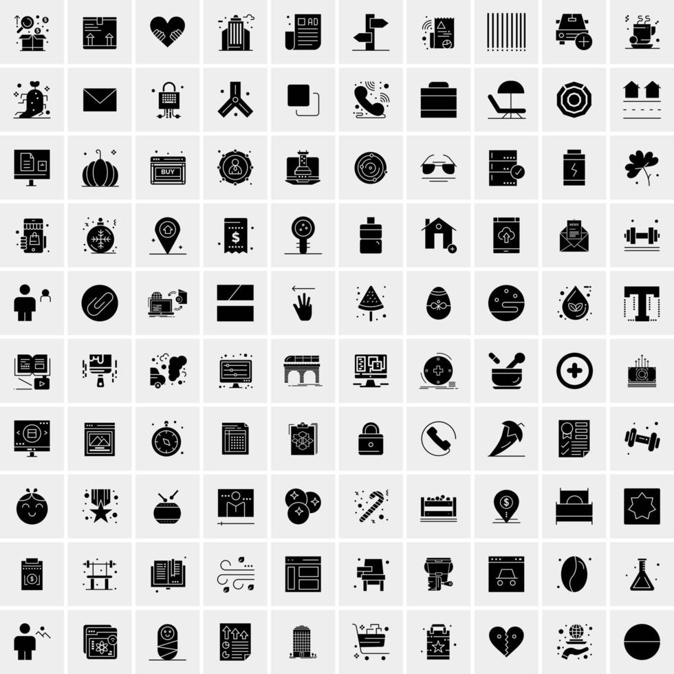 Set of 100 Business Solid Glyph icons vector