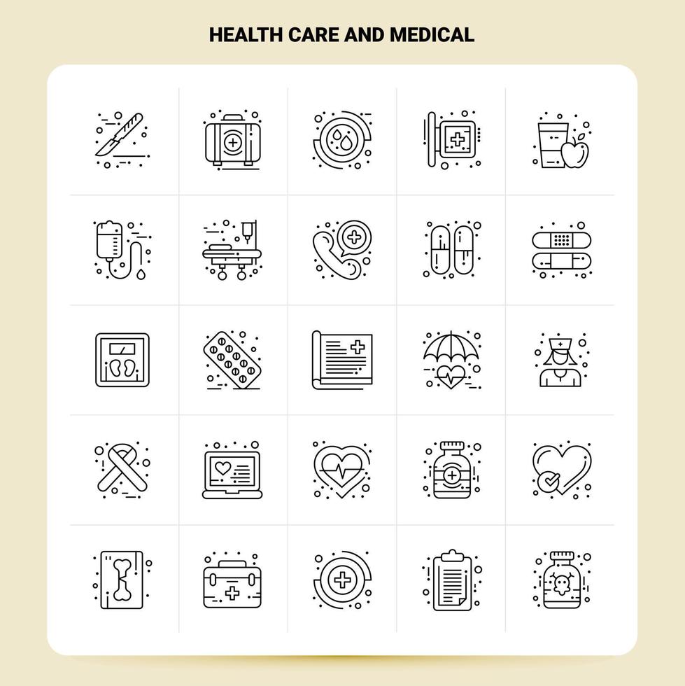 OutLine 25 Health Care And Medical Icon set Vector Line Style Design Black Icons Set Linear pictogram pack Web and Mobile Business ideas design Vector Illustration