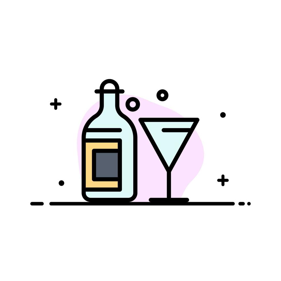 vidrio bebida botella vino negocio línea plana icono lleno vector banner plantilla