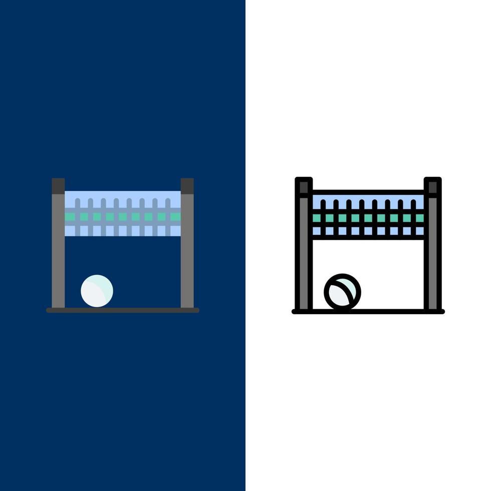 juego poste red voleibol iconos plano y línea llena conjunto de iconos vector fondo azul