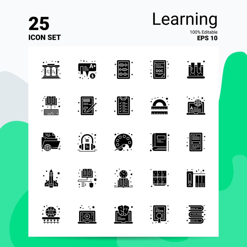 25 Learning Icon Set 100 Editable EPS 10 Files Business Logo Concept Ideas Solid Glyph icon design vector