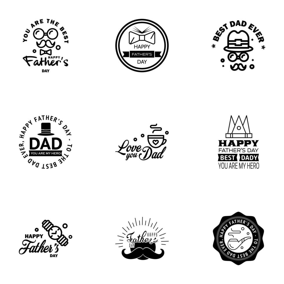 Happy fathers day card 9 Black Set Vector illustration Editable Vector Design Elements