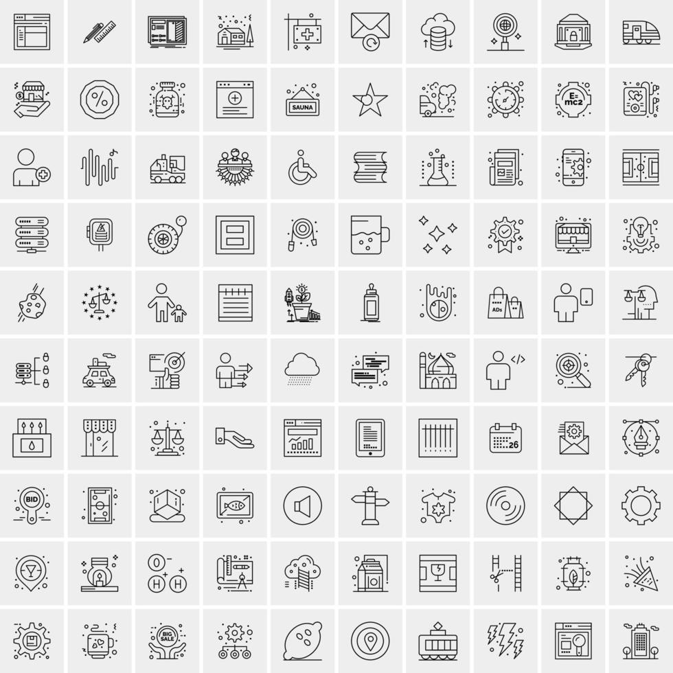 100 iconos universales de línea negra sobre fondo blanco vector