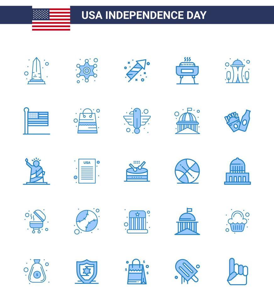 conjunto de 25 paquetes de blues modernos en el día de la independencia de estados unidos construyendo festividad signo de policía celebración vacaciones elementos de diseño de vector de día de estados unidos editables