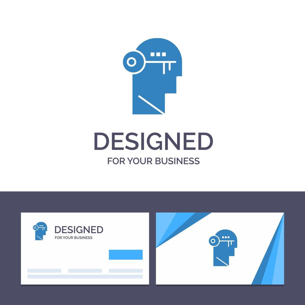 Creative Business Card and Logo template Brain Key Lock Mind Unlock Vector Illustration