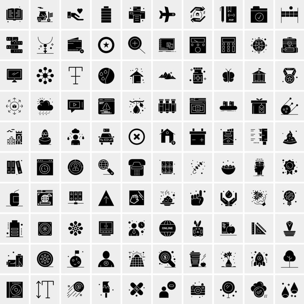 Set of 100 Business Solid Glyph icons vector