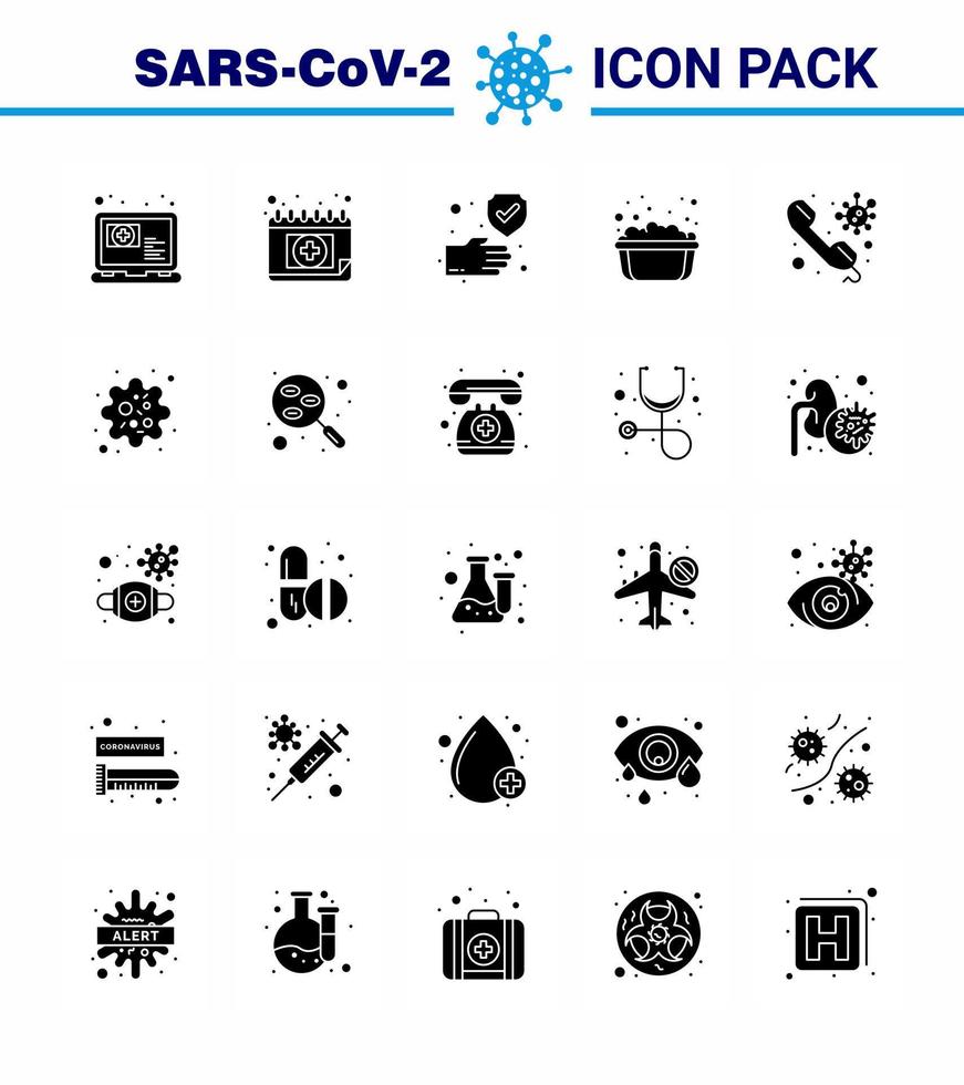 iconos de conciencia de coronavirus 25 icono de glifo sólido relacionado con la gripe del virus de la corona, como consultar agua jabonosa lavabo de jabón limpio lavabo coronavirus viral 2019nov elementos de diseño de vectores de enfermedades