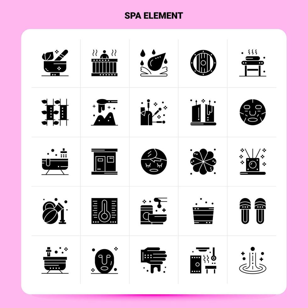 Solid 25 Spa Element Icon set Vector Glyph Style Design Black Icons Set Web and Mobile Business ideas design Vector Illustration