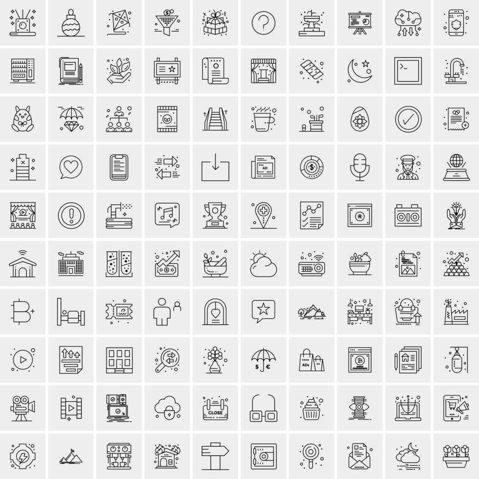 100 Universal Black Line Icons on White Background vector