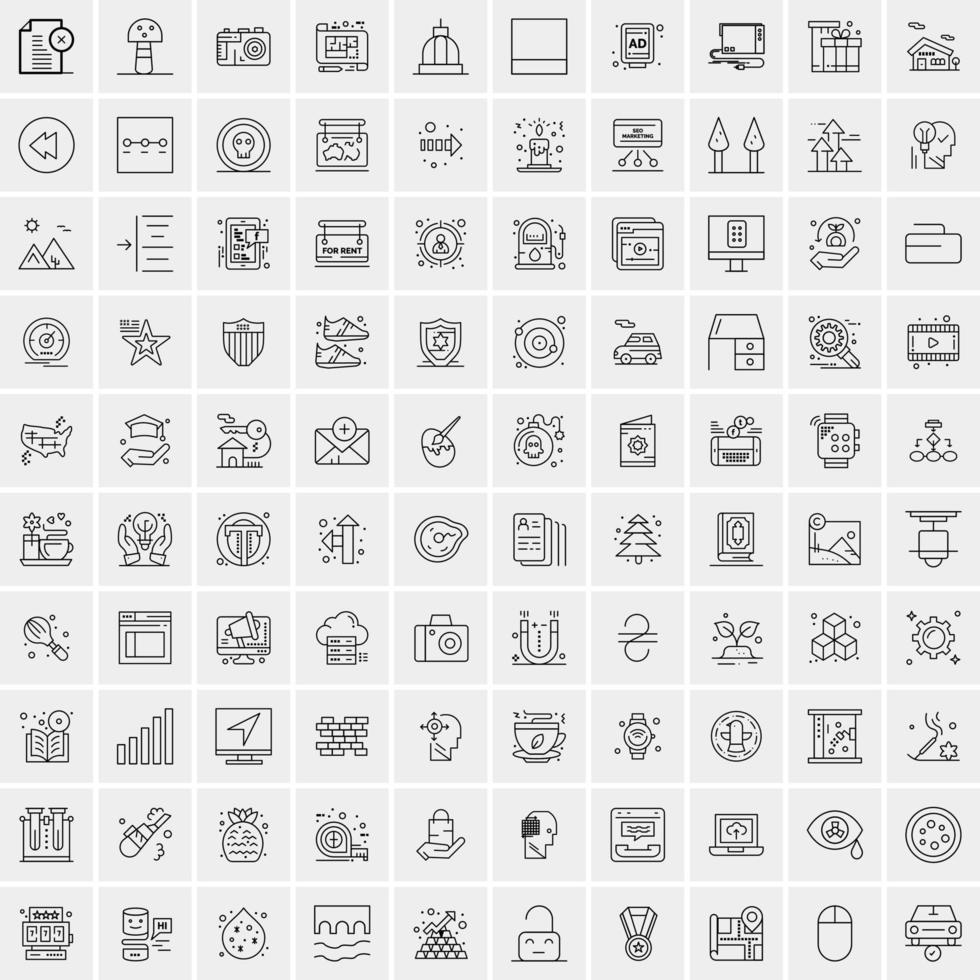 100 Universal Black Line Icons on White Background vector