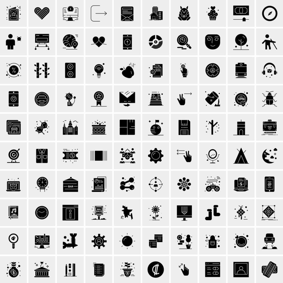 Set of 100 Business Solid Glyph icons vector