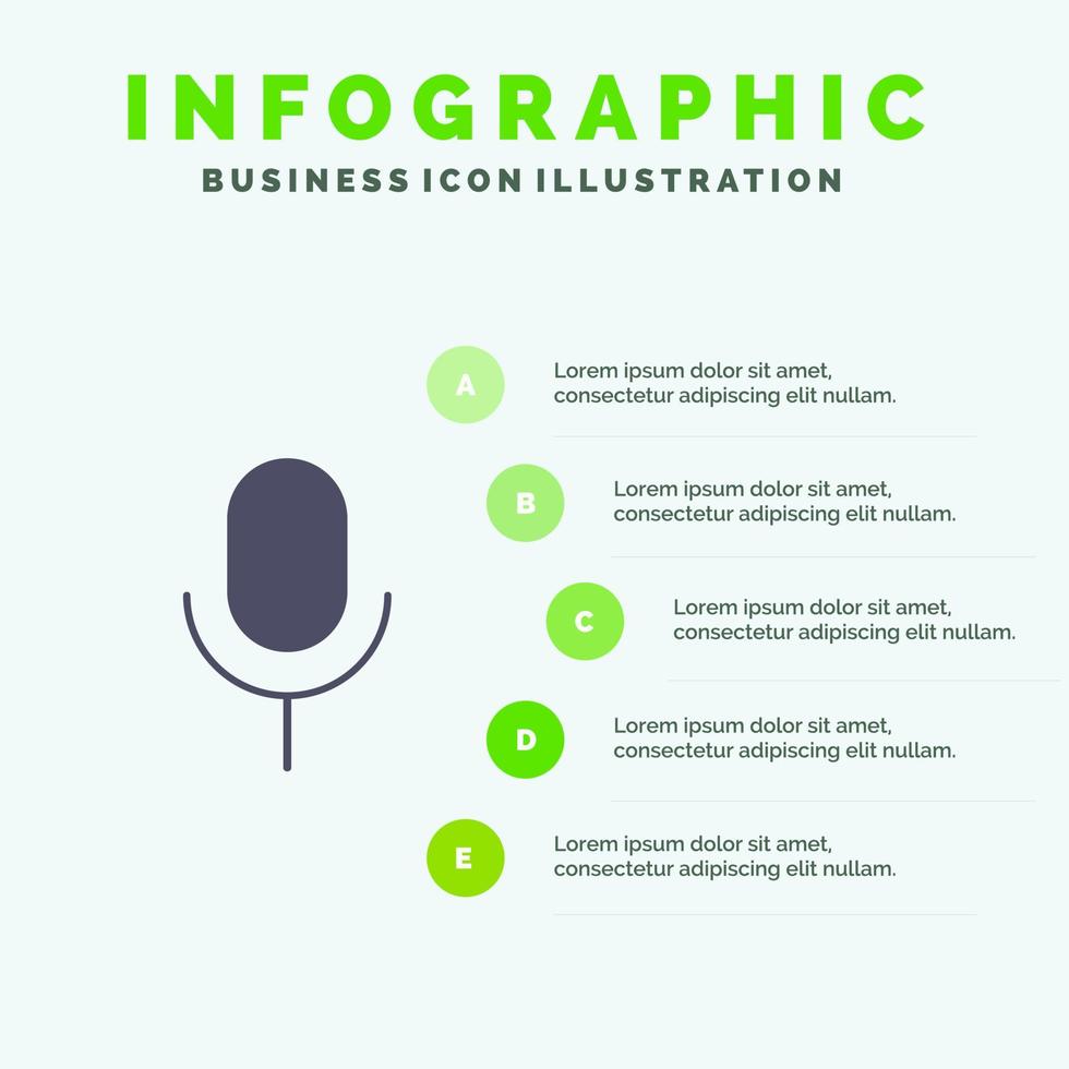 micrófono micrófono interfaz de usuario básica icono sólido infografía 5 pasos presentación antecedentes vector