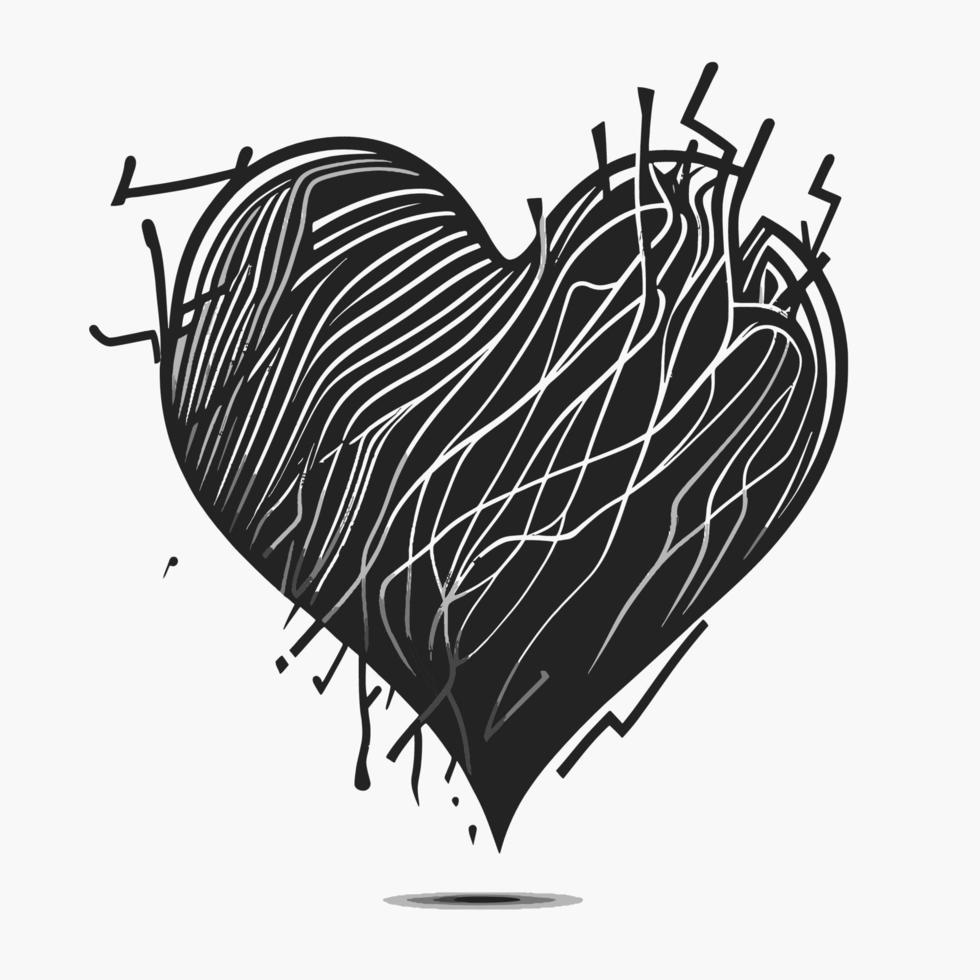 corazón, mano, dibujado, corazón, icono, señal, -, cepillo, dibujo, caligrafía, corazón, negro, corazón, símbolo, -, corazón, caricatura, vector, ilustración vector