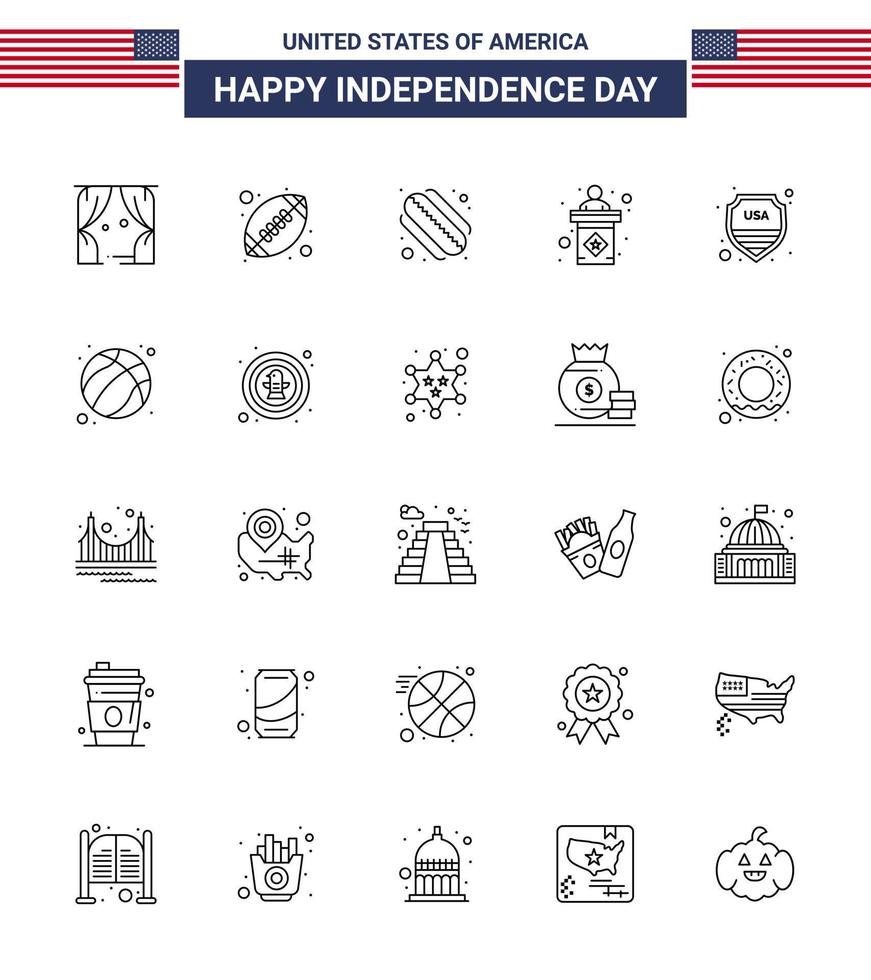 25 USA Line Signs Independence Day Celebration Symbols of sign security american sign election Editable USA Day Vector Design Elements