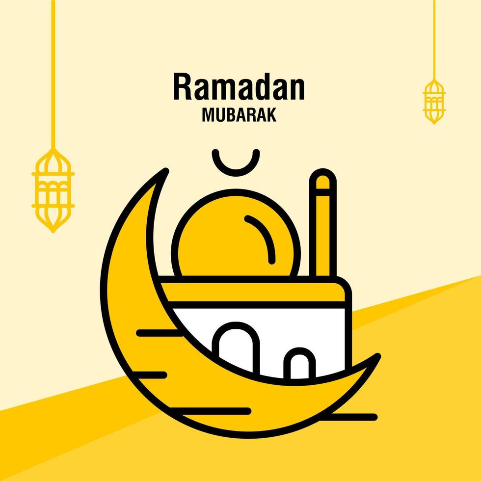 plantilla de saludo ramadan kareem media luna islámica y linterna árabe ilustración vectorial vector