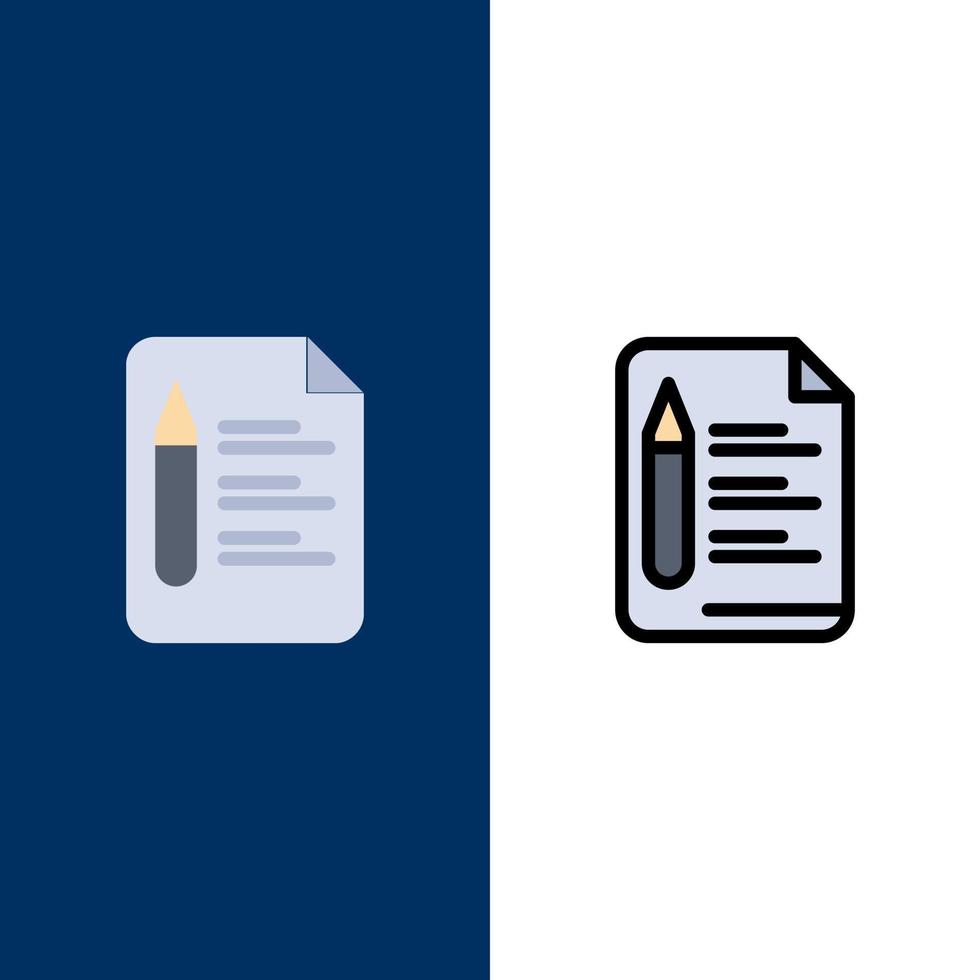 File Text Education Pencil  Icons Flat and Line Filled Icon Set Vector Blue Background
