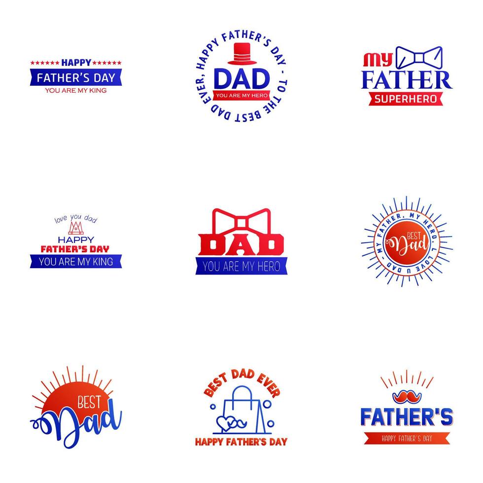 Happy Fathers Day 9 Blue and red Vector Element Set Ribbons and Labels Editable Vector Design Elements