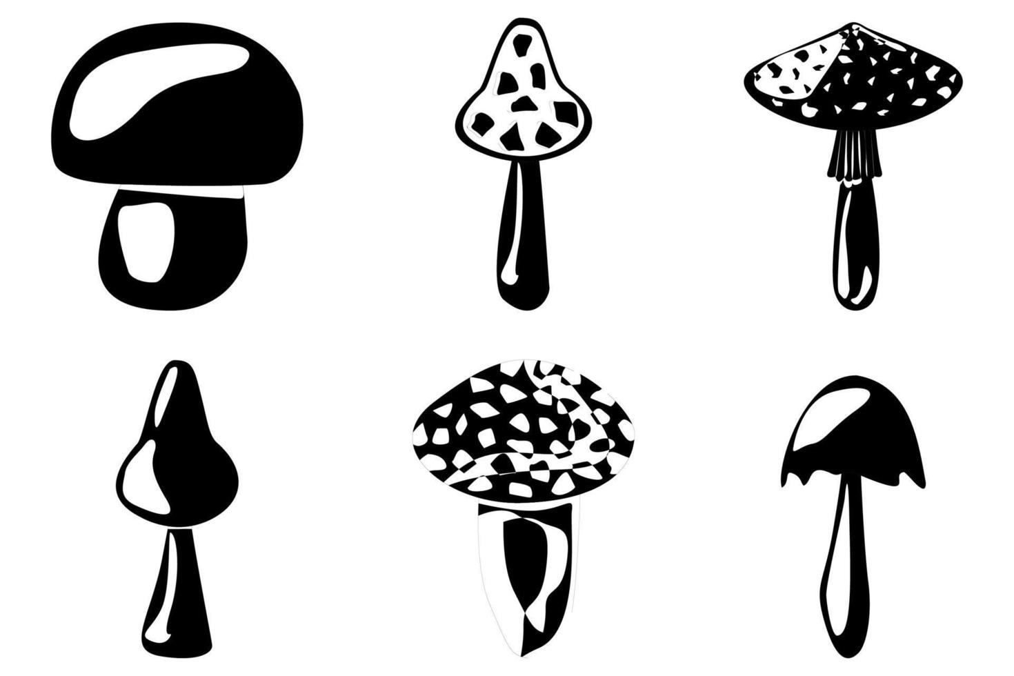SET of mushrooms outline. Edible Organic mushrooms. Truffle. Forest wild mushrooms types. Vector illustration isolated on white background.