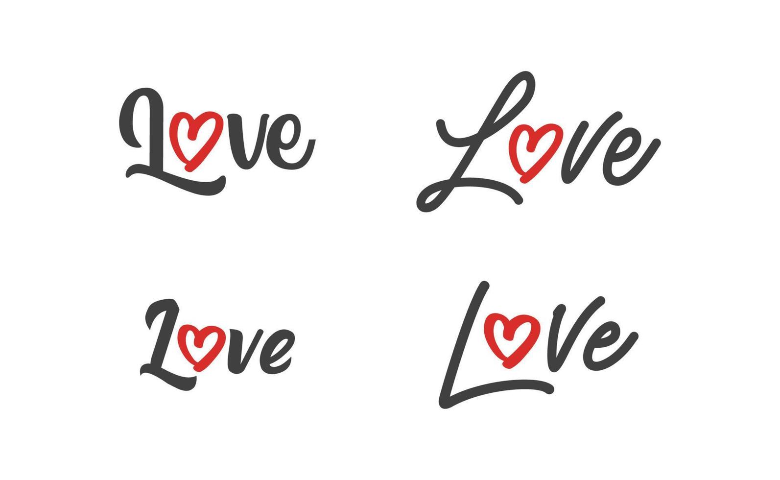 Love lettering with heart shape icon. Hand drawn style romantic card design. vector