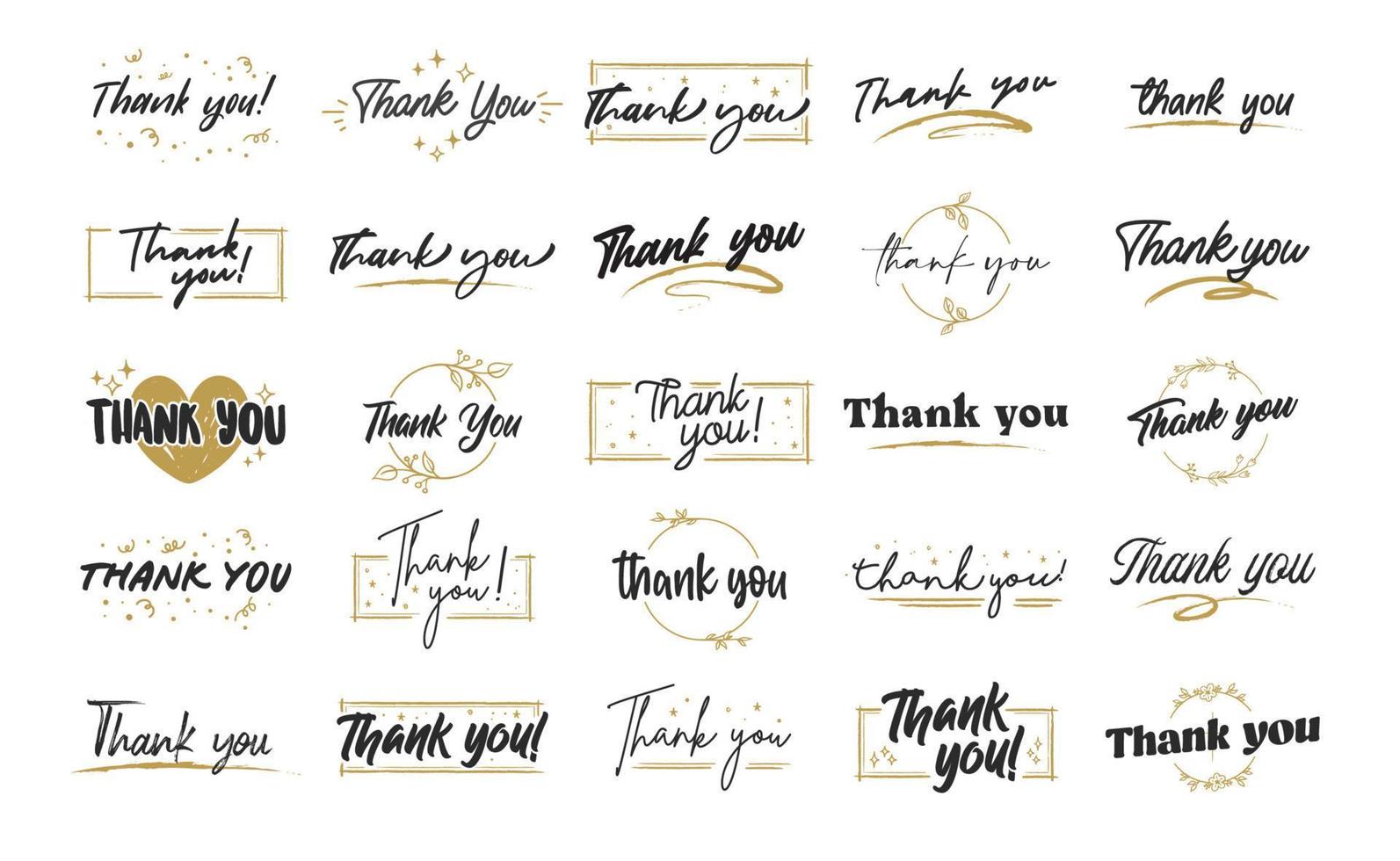 Set of custom THANK YOU hand lettering designs. vector