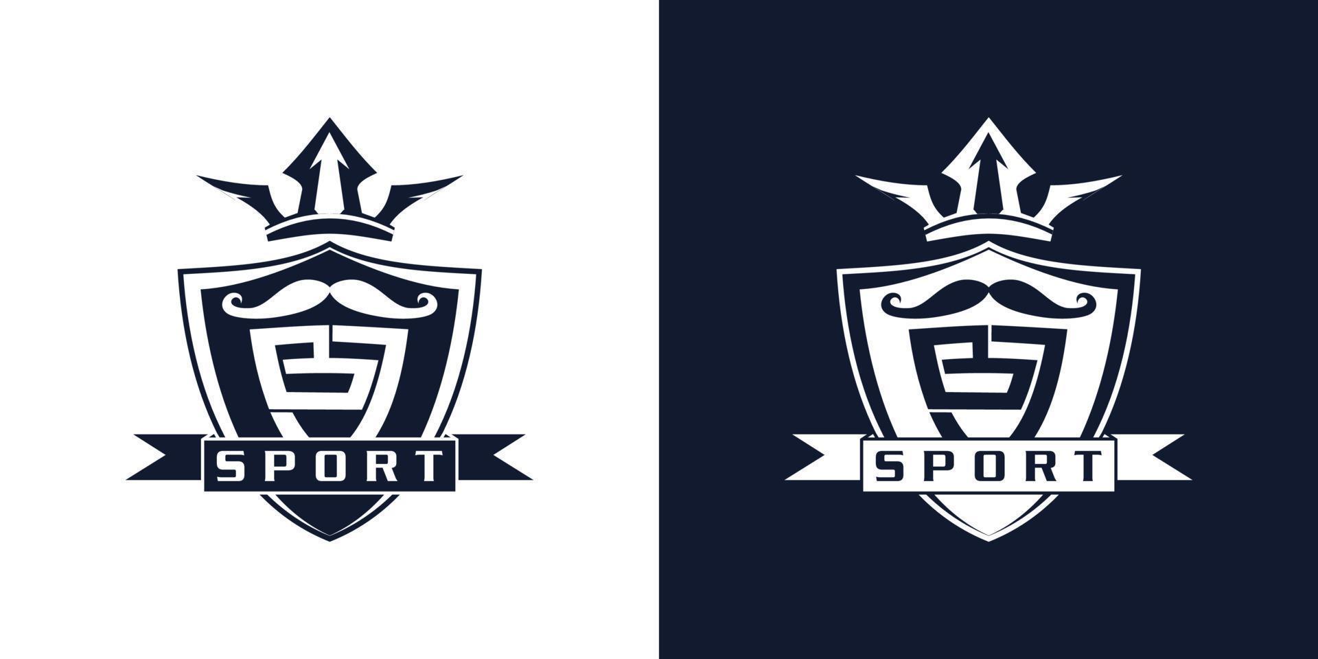 Strong soccer vector logo design. Moustache, crown, badge and soccer ball vector icon design.