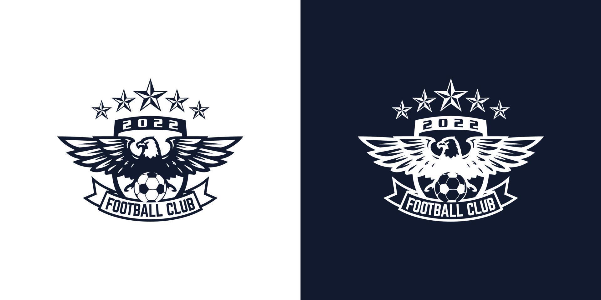 Soccer club monochrome badge with angry eagle mascot holding club name inscription in vintage style isolated vector illustration