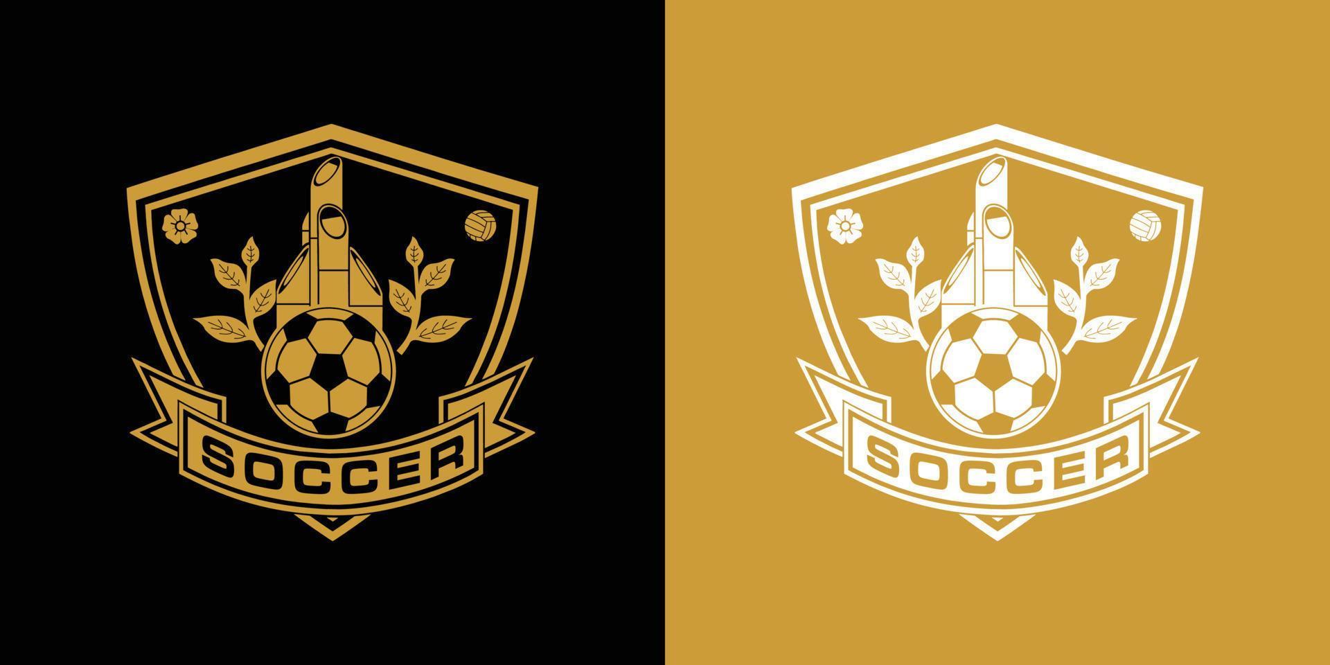 soccer footbal logo design with bamboo leave and bandge sport vector