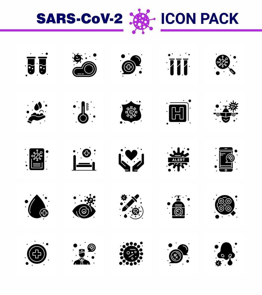 iconos de conciencia de coronavirus 25 icono de glifo sólido virus de la corona relacionado con la gripe, como tubos de ensayo experimento de virus de laboratorio coronavirus viral en línea 2019nov elementos de diseño de vectores de enfermedades